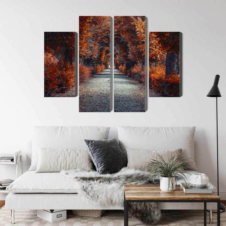 4 daļu kanva: Ceļš rudens mežā, brūna X-ART