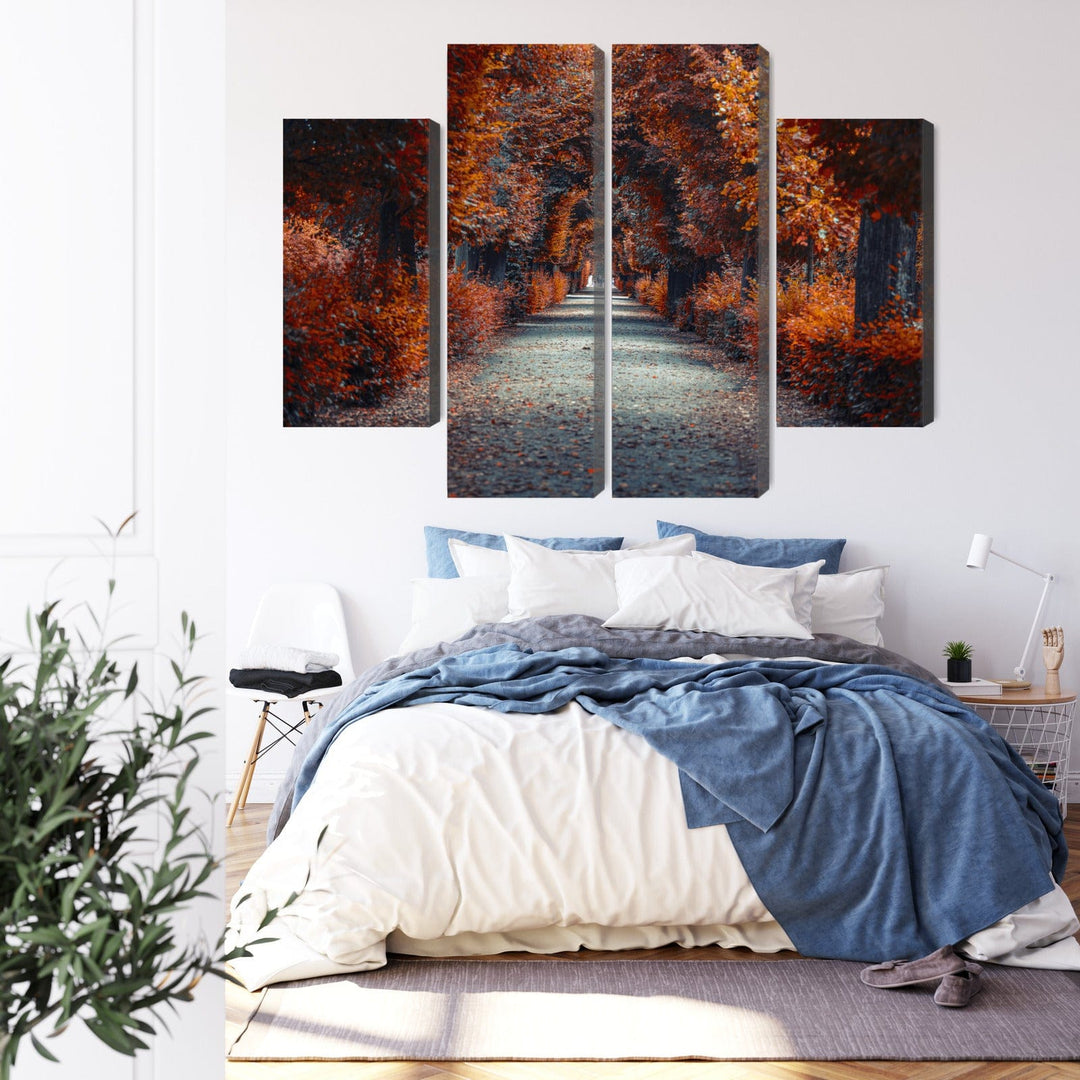 4 daļu kanva: Ceļš rudens mežā, brūna X-ART