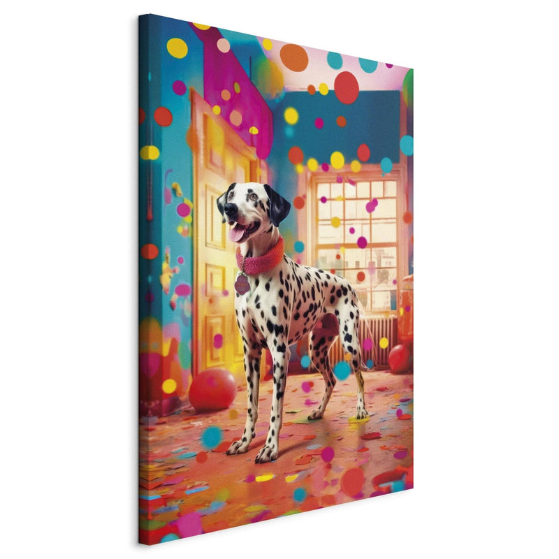 Paveikslai ant drobės - Dalmatinas - dėmėtas šuo spalvingame kambaryje, 150226 G-ART