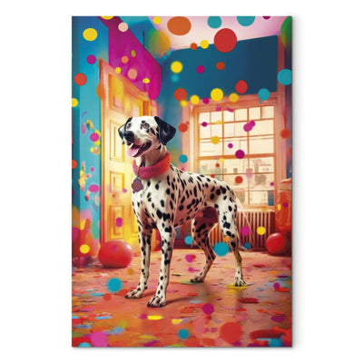 Paveikslai ant drobės - Dalmatinas - dėmėtas šuo spalvingame kambaryje, 150226 G-ART