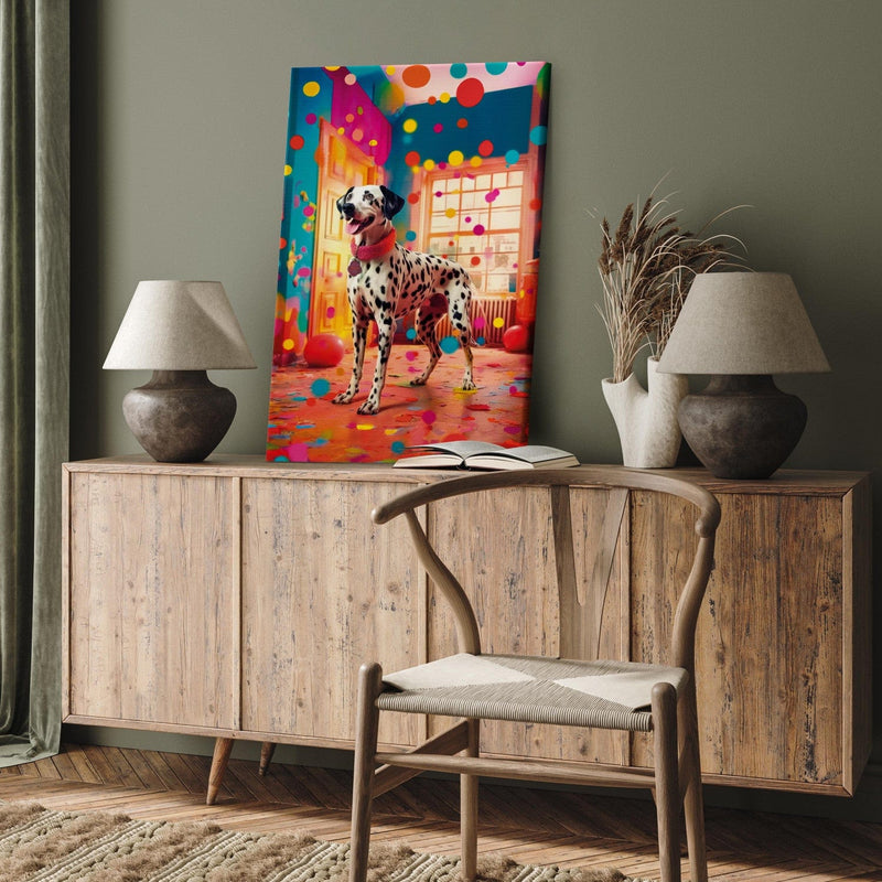 Glezna - Dalmācietis - plankumains suns krāsainā istabā, 150226 Tapetenshop.lv