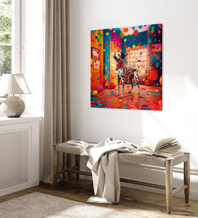 Glezna - Dalmācietis - plankumains suns krāsainā istabā, 150289 Tapetenshop.lv