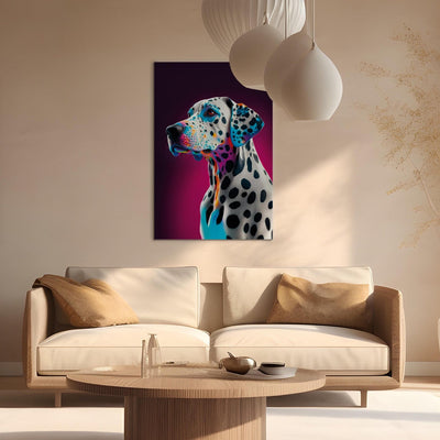 Glezna - Dalmācietis - plankumains suns rozā istabā, 150228 Tapetenshop.lv