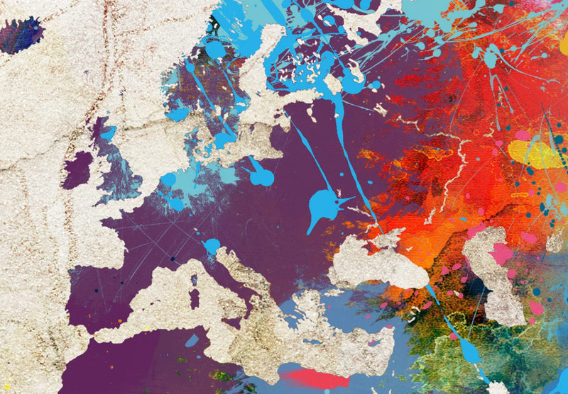 Glezna – Daudzkrāsaina pasaules karte uz bēša fona, 97482 (x3) Tapetenshop.lv.