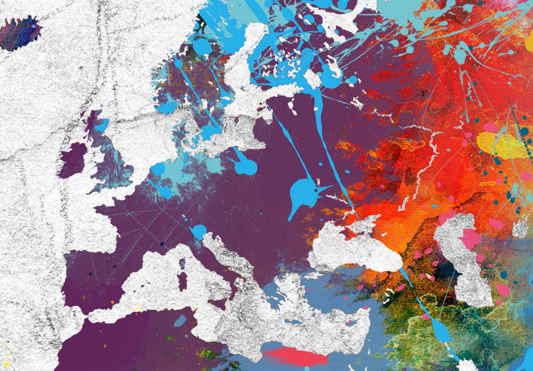 Glezna – Daudzkrāsaina pasaules karte uz pelēka fona, (x3), 97483 G-ART