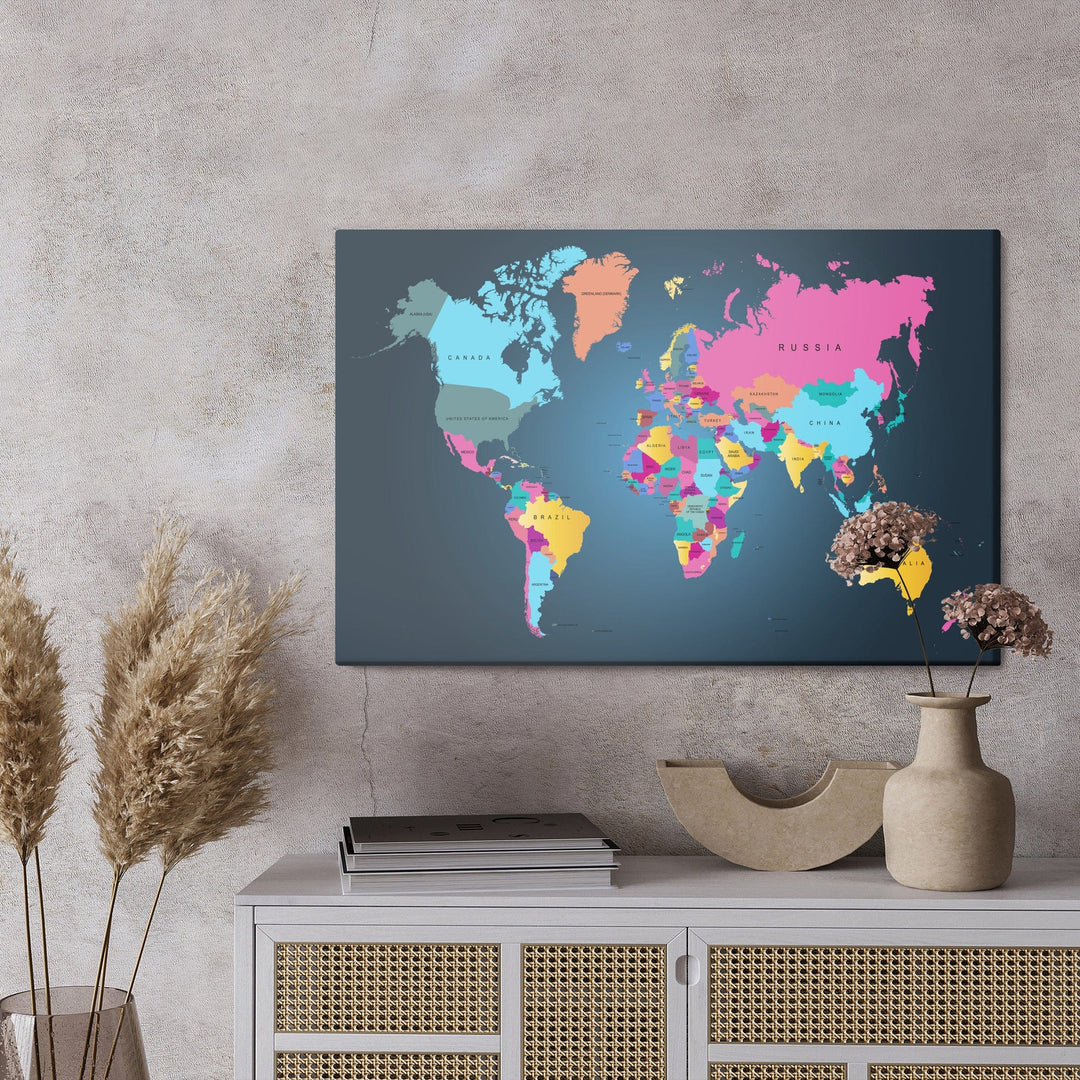 Kanva - Daudzkrāsaina politiskā pasaules karte, N-1386 X-ART