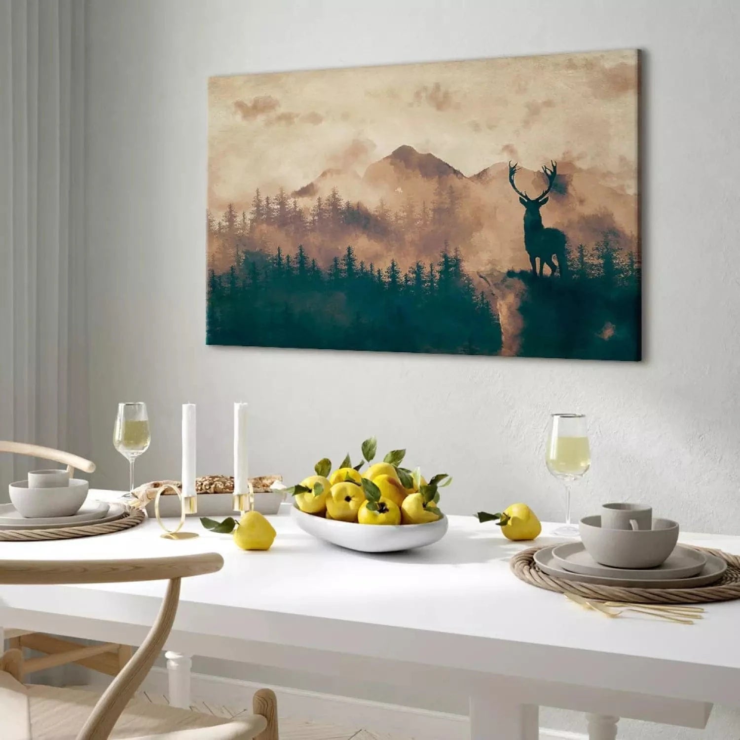 Kanva - Dižs briežs – miglaina meža ainava, 131984, bēšos toņos ART XL