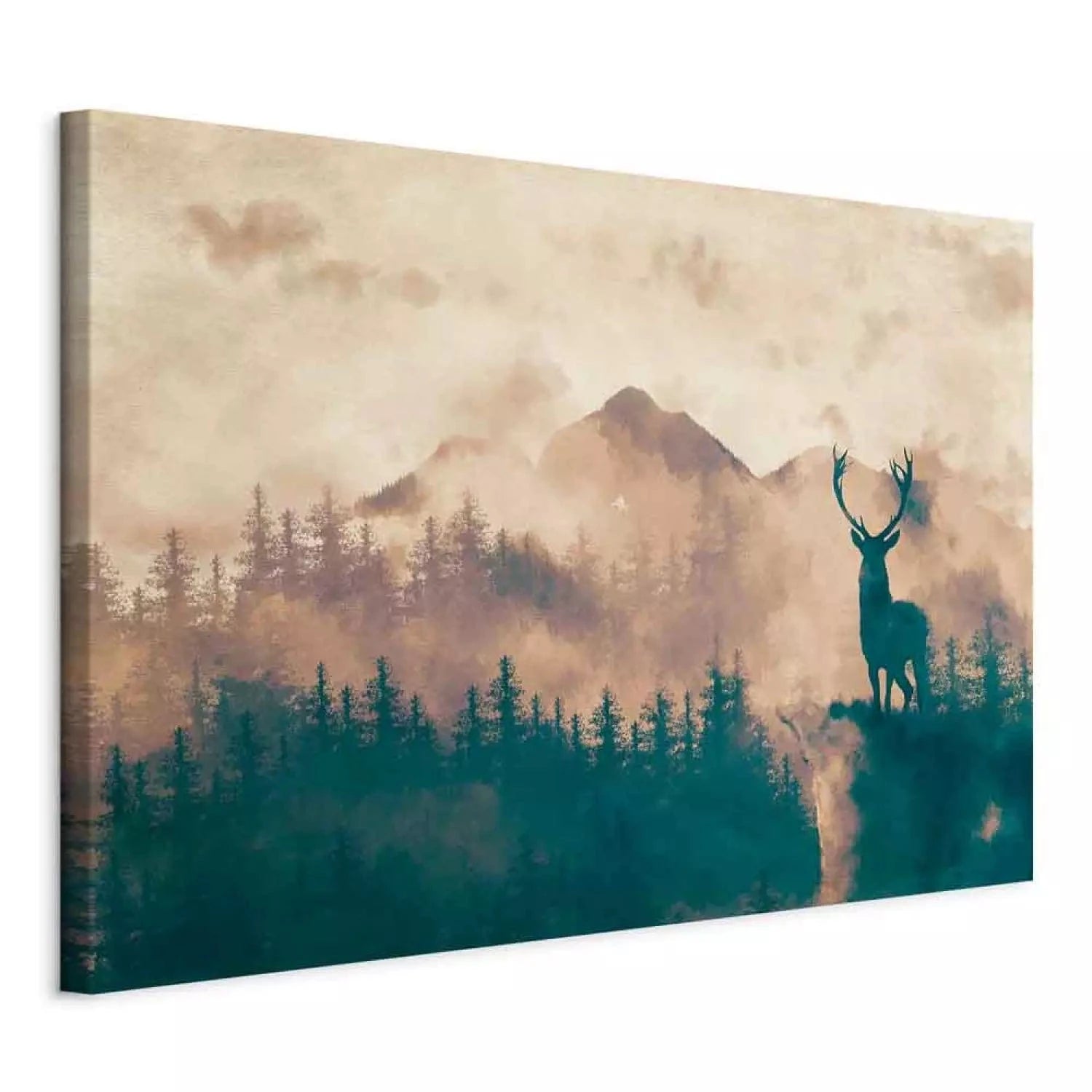 Kanva - Dižs briežs – miglaina meža ainava, 131984, bēšos toņos ART XL