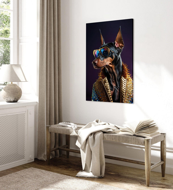 Glezna - Dobermanis - suņa portrets ar stilīgām brillēm - 150231 G-ART