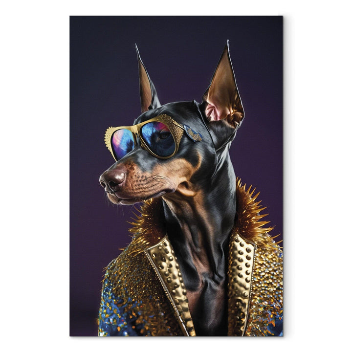 Glezna - Dobermanis - suņa portrets ar stilīgām brillēm - 150231 G-ART