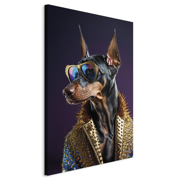 Glezna - Dobermanis - suņa portrets ar stilīgām brillēm - 150231 G-ART