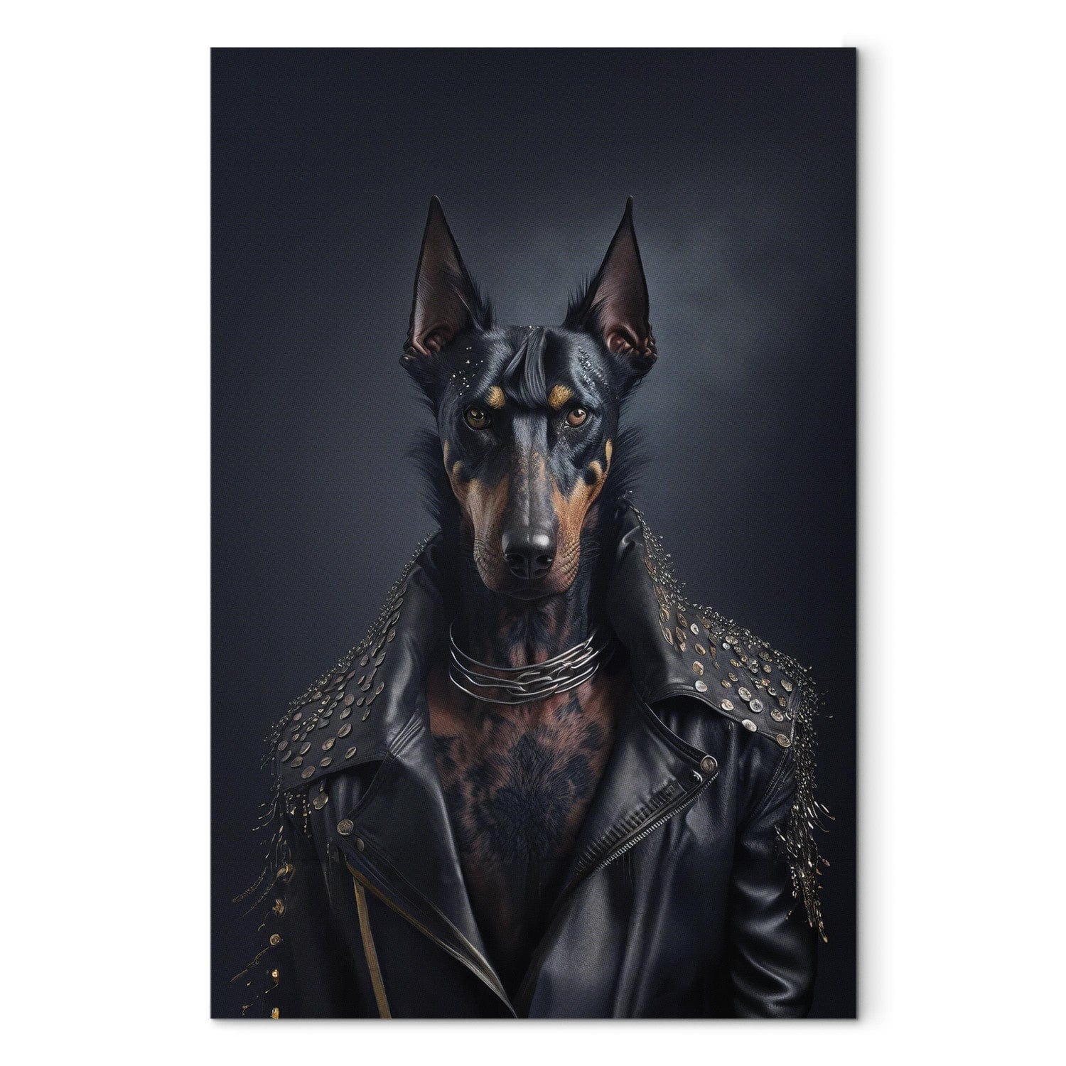 Glezna AI - Dobermans - rokmūzikas stila suņa portrets, 150105 G-ART