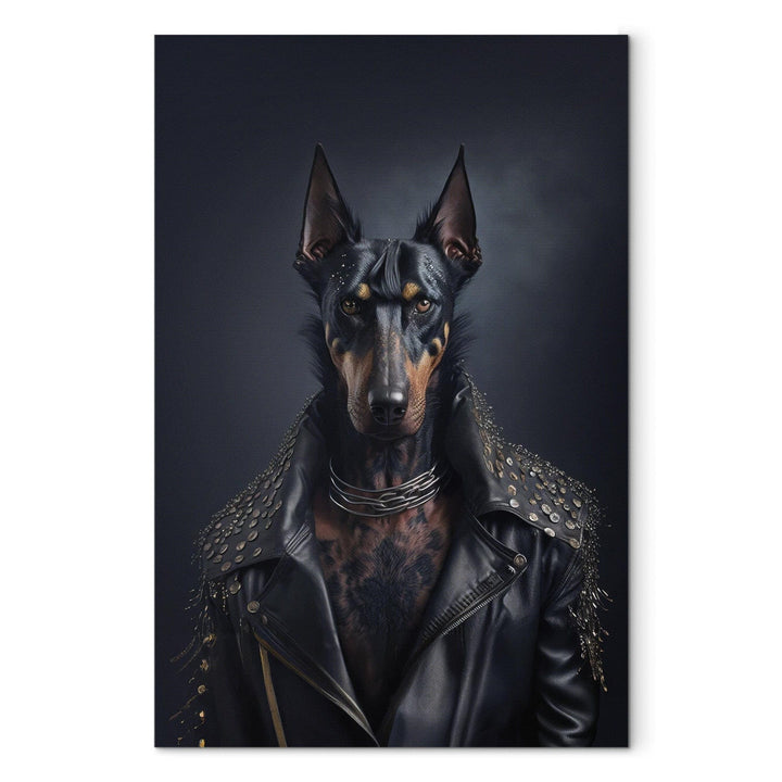 Glezna AI - Dobermans - rokmūzikas stila suņa portrets, 150105 G-ART