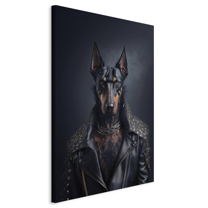 Glezna AI - Dobermans - rokmūzikas stila suņa portrets, 150105 G-ART