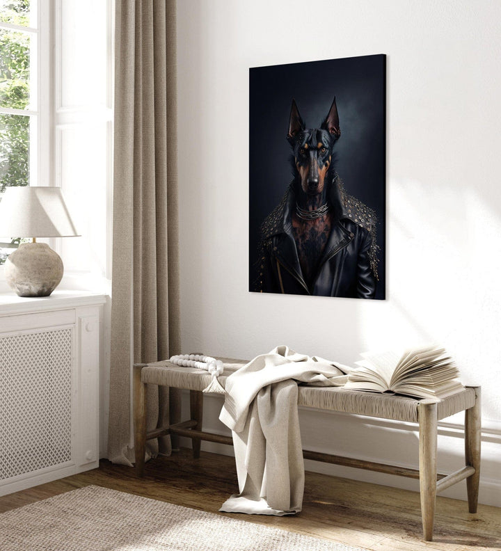 Glezna AI - Dobermans - rokmūzikas stila suņa portrets, 150105 G-ART