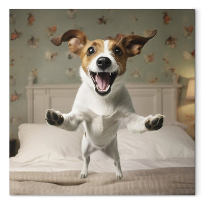 Canva - Jack Russell Terrier jumps from bed into owner's arms, 150203 G-ART