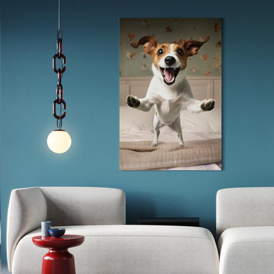 Canva - Jack Russell Terrier jumps from bed into owner's arms, 150235 G-ART