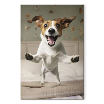 Canva - Jack Russell Terrier jumps from bed into owner's arms, 150235 G-ART