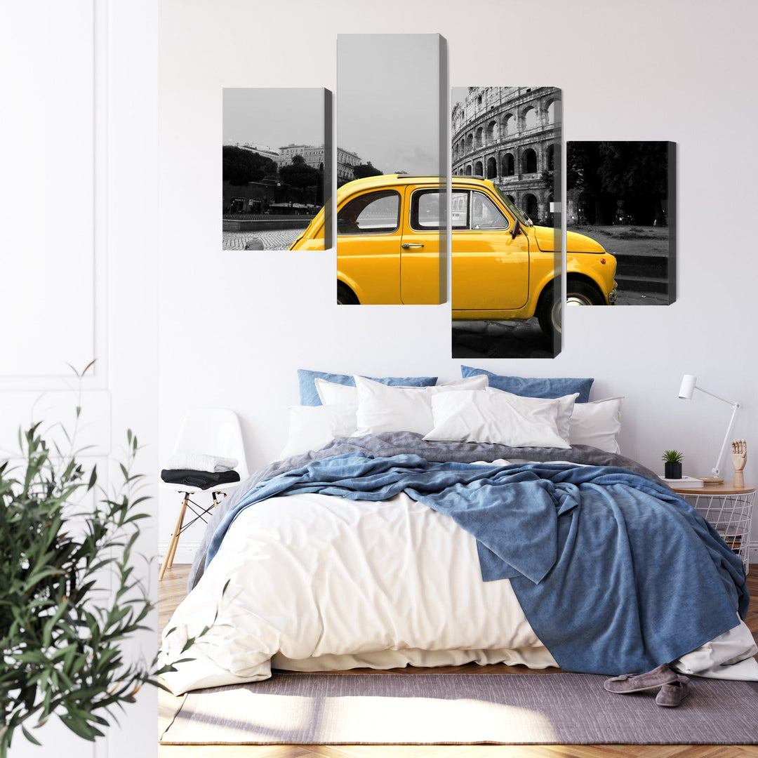 Kanva - Dzeltena retro automašīna uz Kolizeja fona, N-3375 X-ART