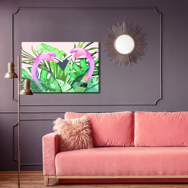 Kanva - Flamingi un tropu lapas, N-816 X-ART