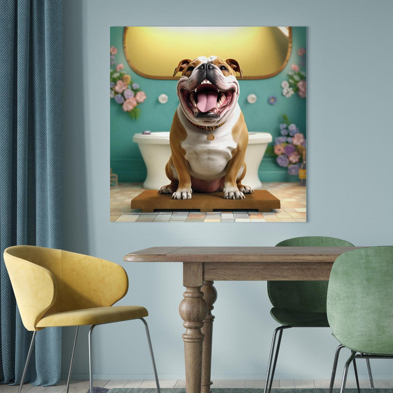 Glezna - Franču buldogs - suns gaida vannas istabā, 150221 Tapetenshop.lv