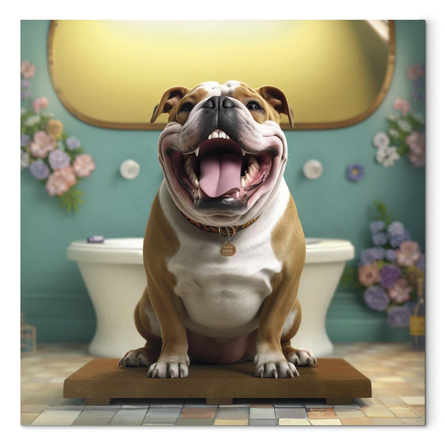 Glezna - Franču buldogs - suns gaida vannas istabā, 150221 🎨🐾🛁 G-ART