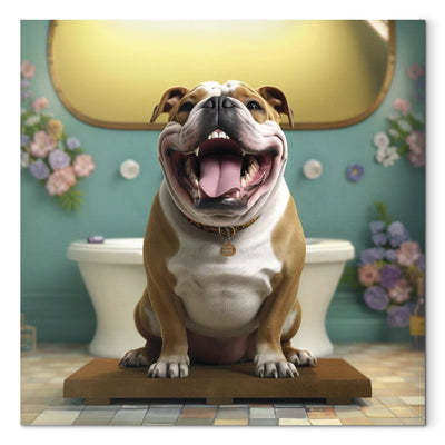 Glezna - Franču buldogs - suns gaida vannas istabā, 150221 Tapetenshop.lv