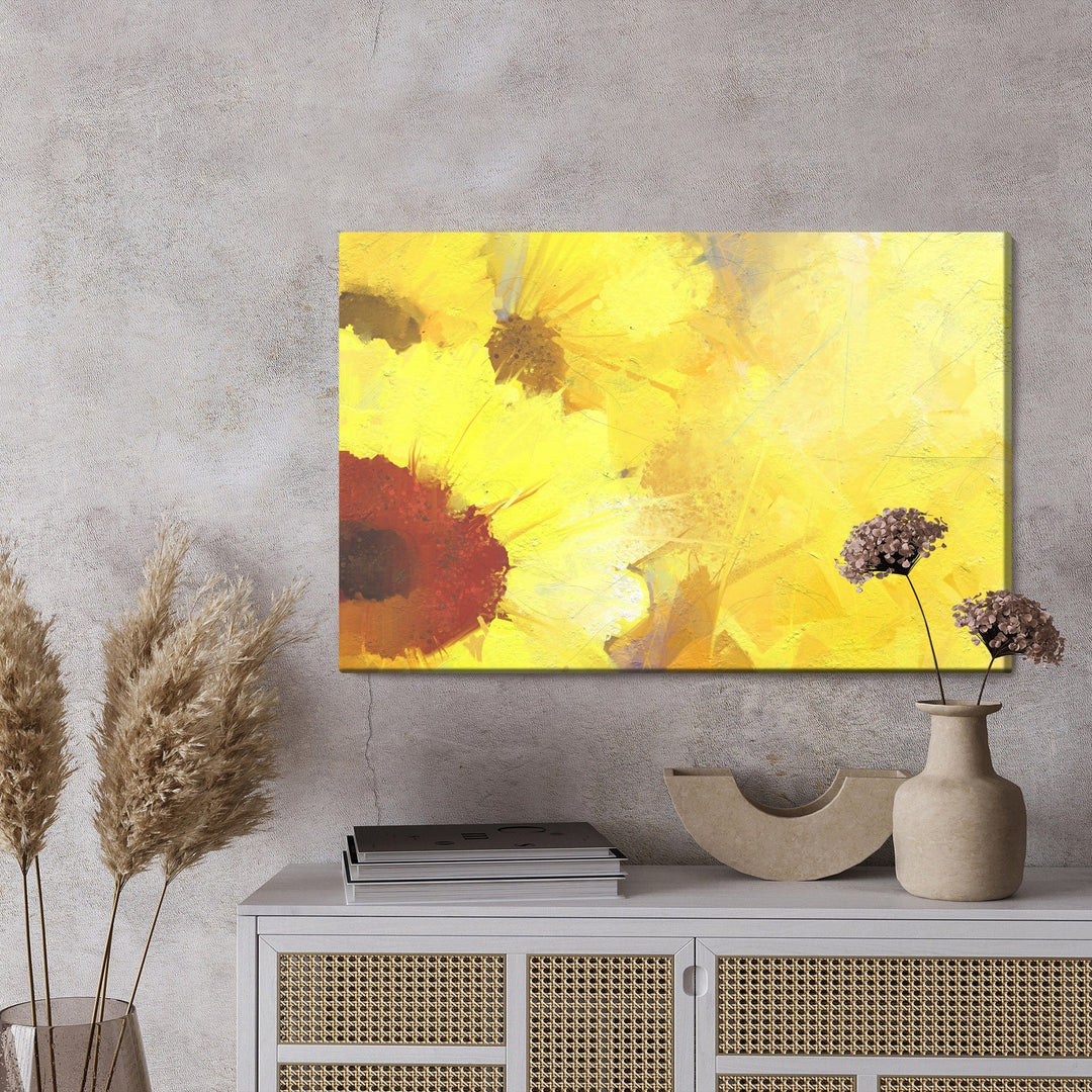 Kanva - Gleznotas saulespuķes uz dzeltena fona, N-1707 X-ART