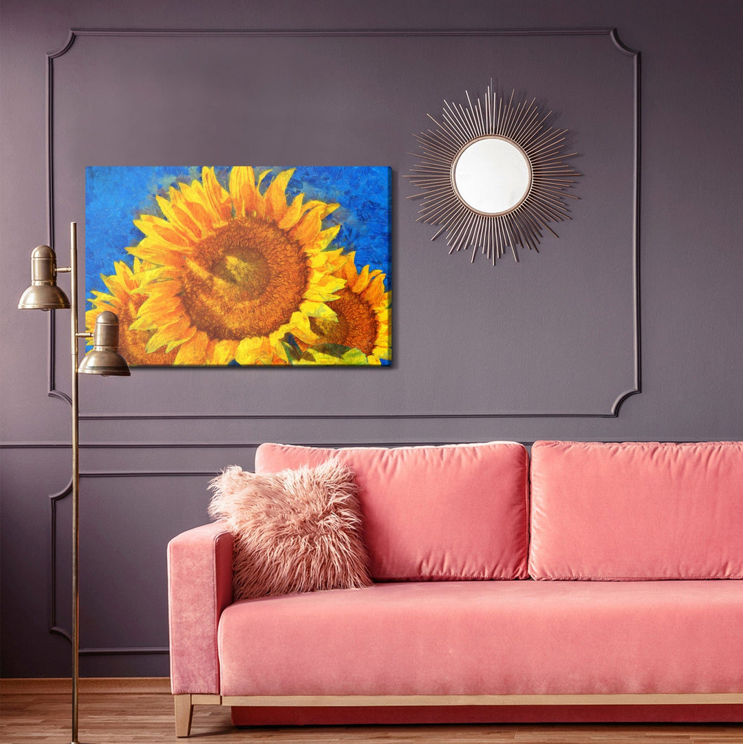 Kanva - Gleznotas saulespuķes uz zila fona, N-1700 X-ART