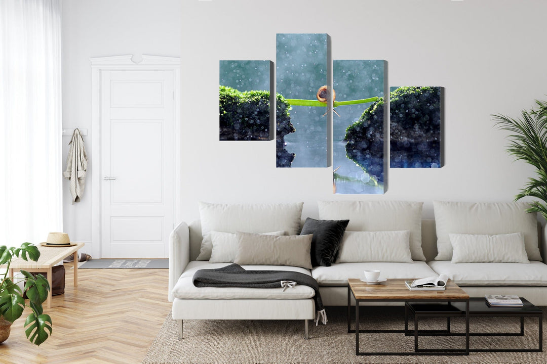 4 daļu kanva: Gliemezis lietū, zaļos toņos X-ART