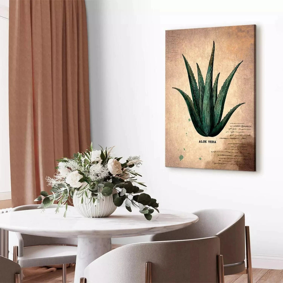 Vertikāla herbārija lapa – alvejas lapa vintage stilā G-ART