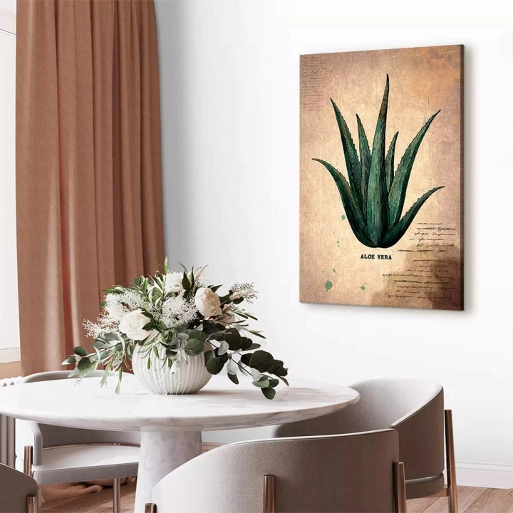 Vertikāla herbārija lapa – alvejas lapa vintage stilā G-ART