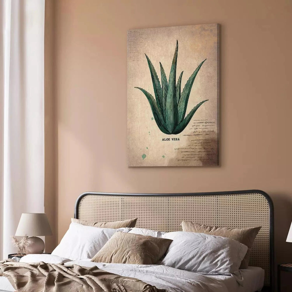 Vertikāla herbārija lapa – alvejas lapa vintage stilā G-ART