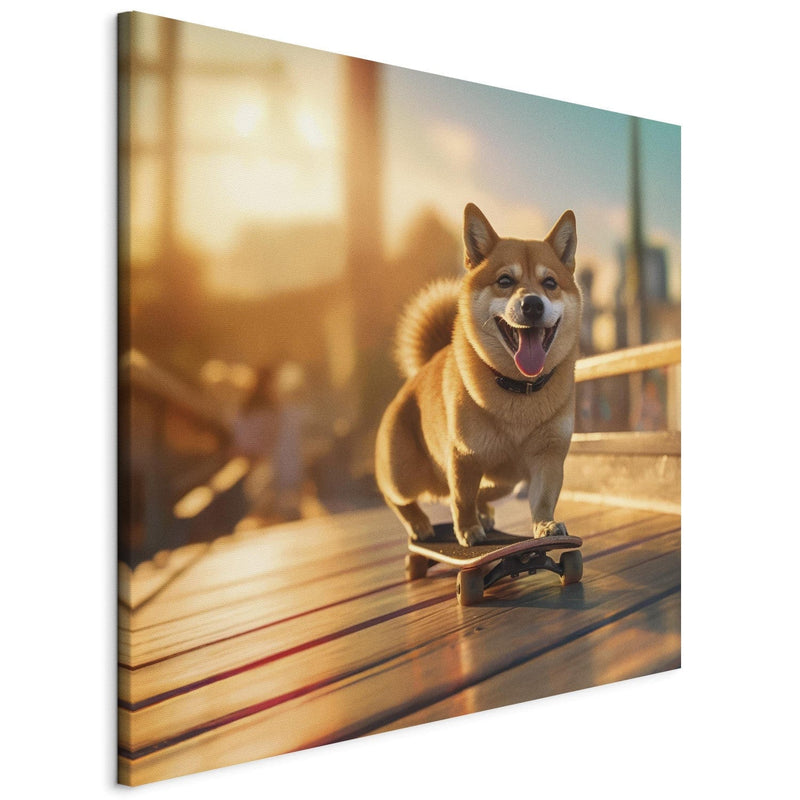 Kanva - Japānas medību suns uz skeitborda saulrietā, 150097 G-ART