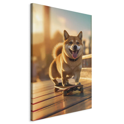 Glezna - Japānas medību suns uz skeitborda saulrietā, 150140 Tapetenshop.lv