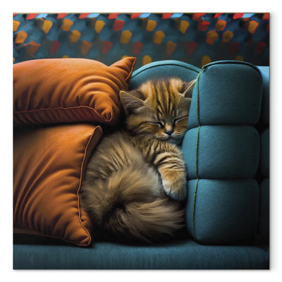 Glezna - Jauks kaķis guļ starp mīkstiem spilveniem, 150185 Tapetenshop.lv