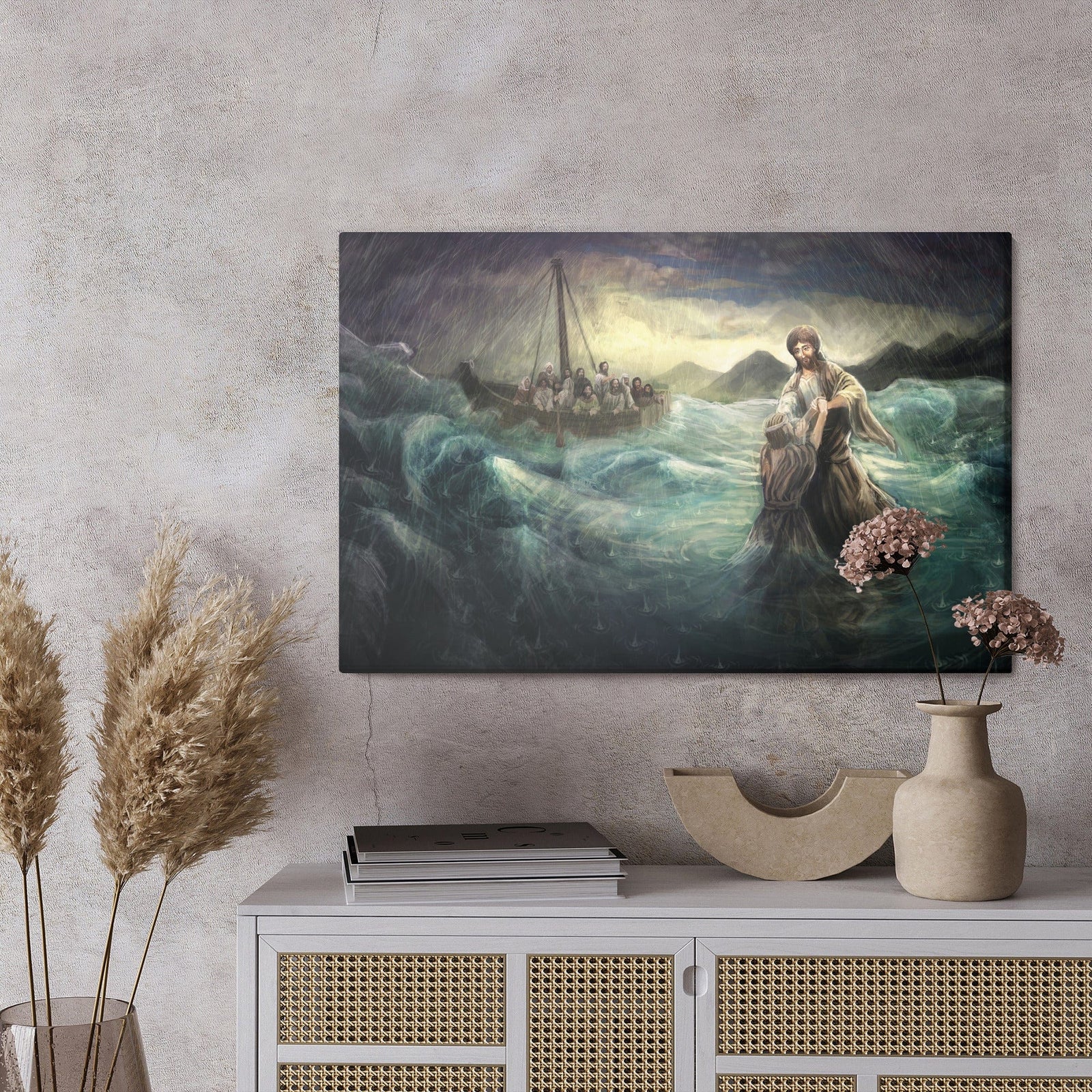 Kanva: Jēzus staigā pa ūdeni, tumša X-ART