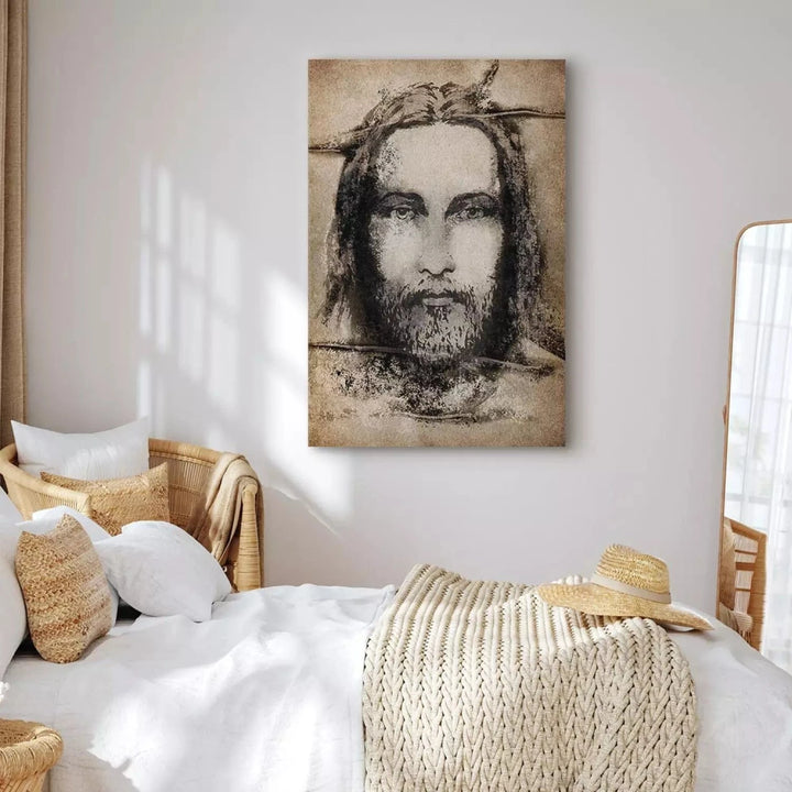 Glezna - Turīnas audekls - sēpija - Jēzus tumšā seja G-ART