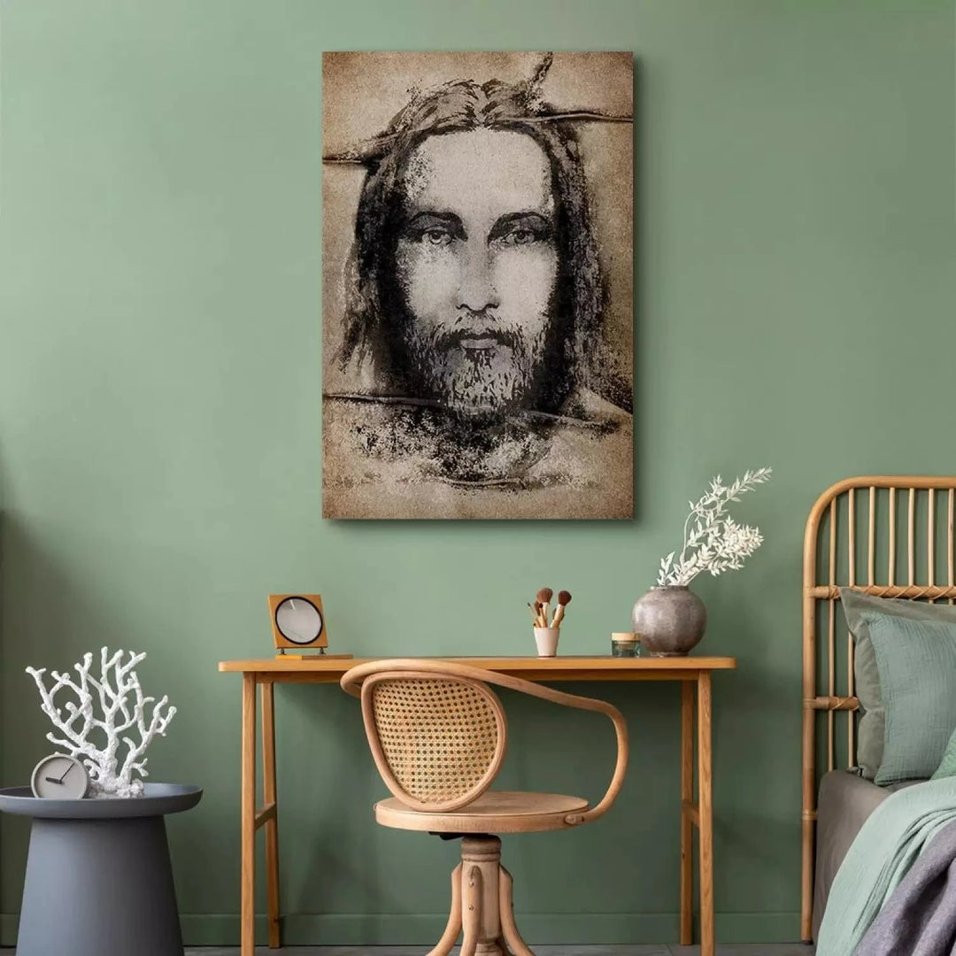 Glezna - Turīnas audekls - sēpija - Jēzus tumšā seja G-ART
