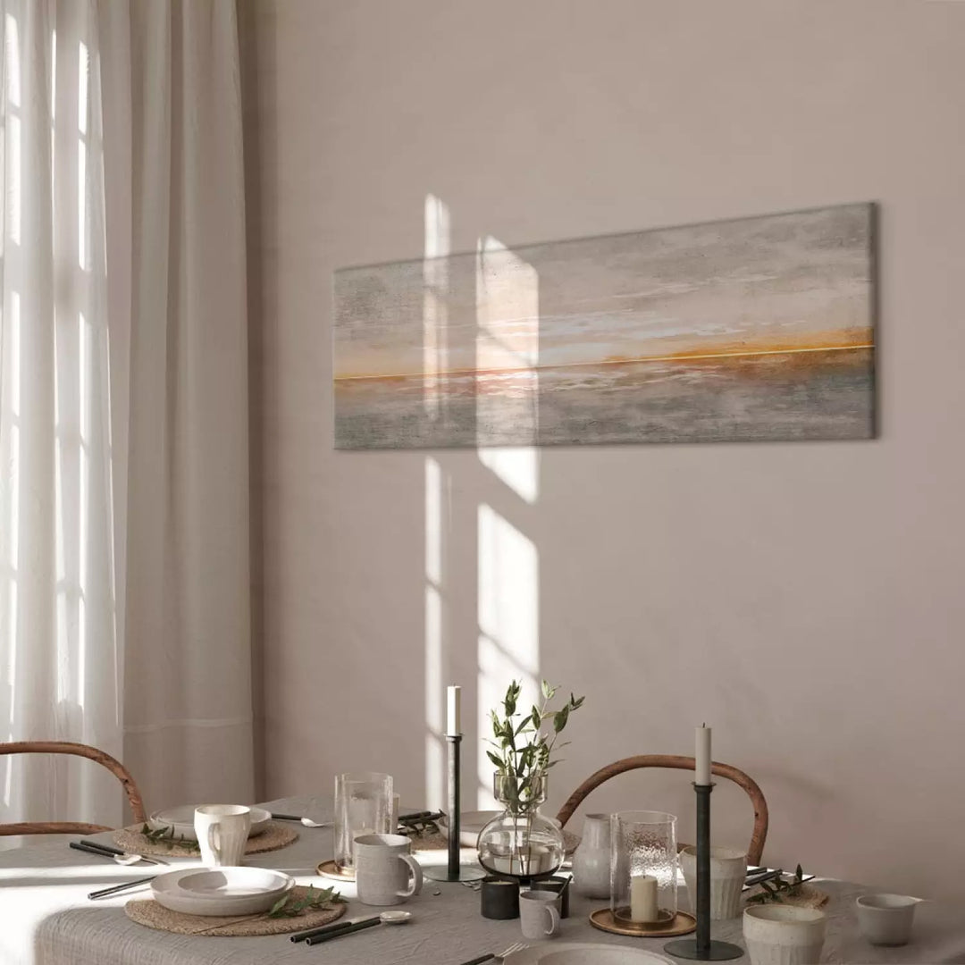 Minimālistiska Jūras Ainava: Saulriets ar Vintāžas Tekstūru ART XL