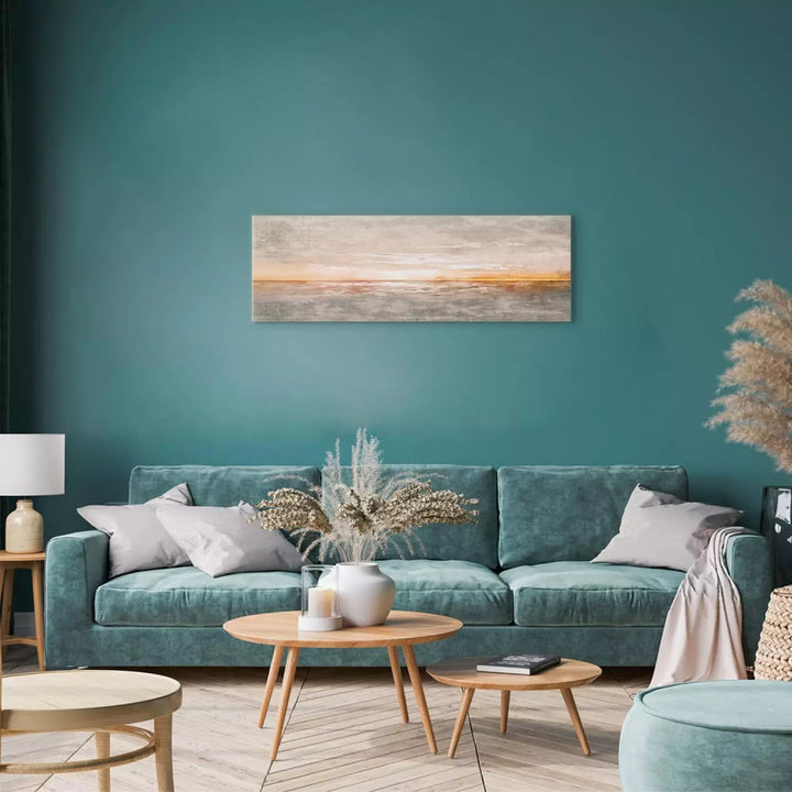 Minimālistiska Jūras Ainava: Saulriets ar Vintāžas Tekstūru ART XL