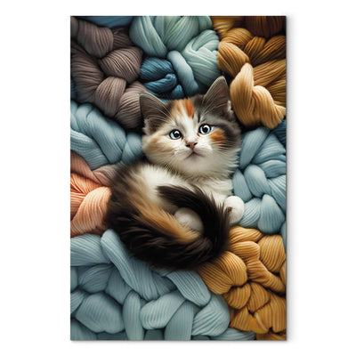 Kanva - Kaķēns atpūšas uz daudzkrāsainas dzijas, 150094🎨🐾 G-ART