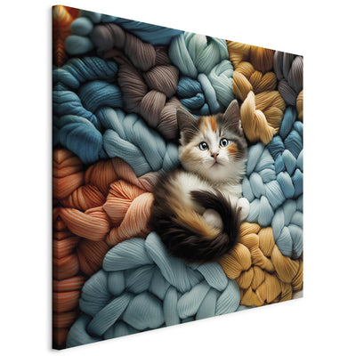 Kanva - Kaķēns atpūšas uz daudzkrāsainas dzijas, 150170 🎨🐾 G-ART