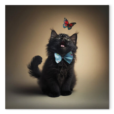 Glezna - Kaķis ar tauriņu, kas vēro lidojošu tauriņu, 150124 Tapetenshop.lv