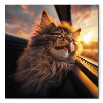 Glezna - Kaķis ceļojumā un rietošā saule, 150149 Tapetenshop.lv