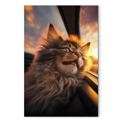 Glezna - Kaķis ceļojumā un rietošā saule, 150158 Tapetenshop.lv