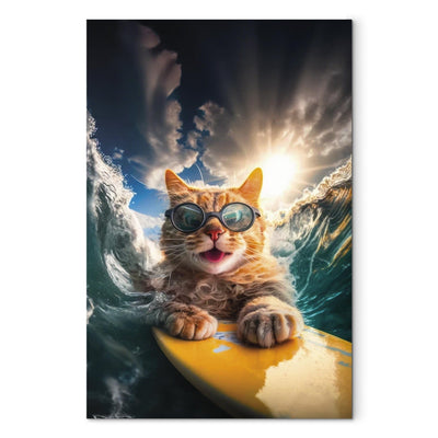 Kanva - Kaķis sērfo uz dēļa vētrainā jūrā, 150242 G-ART