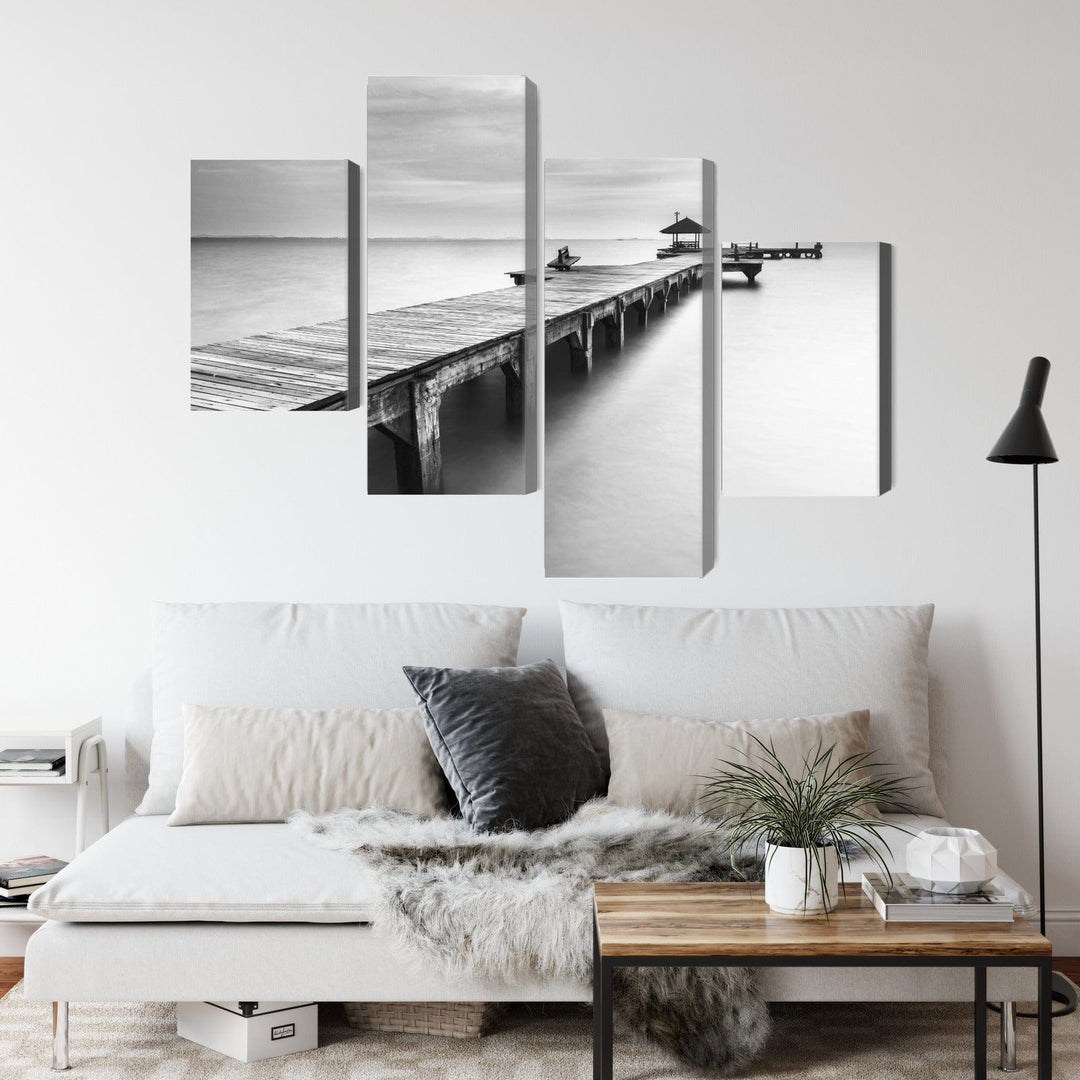 Kanva: Koka piestātne, melnbalta jūra X-ART