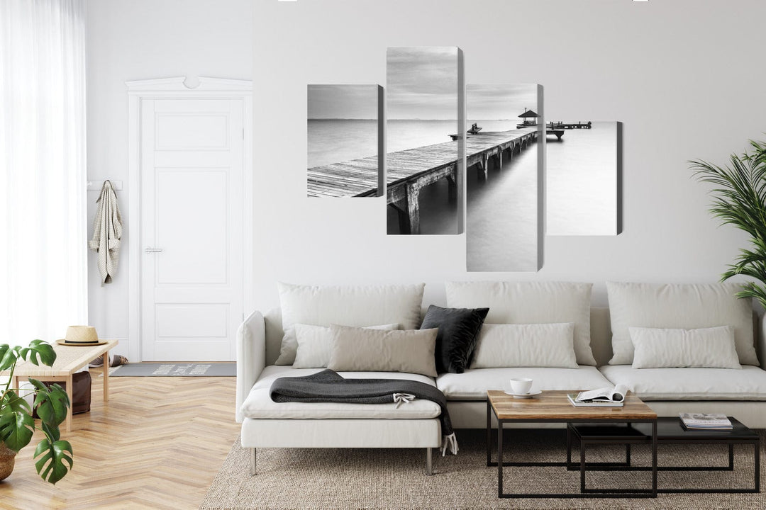 Kanva: Koka piestātne, melnbalta jūra X-ART