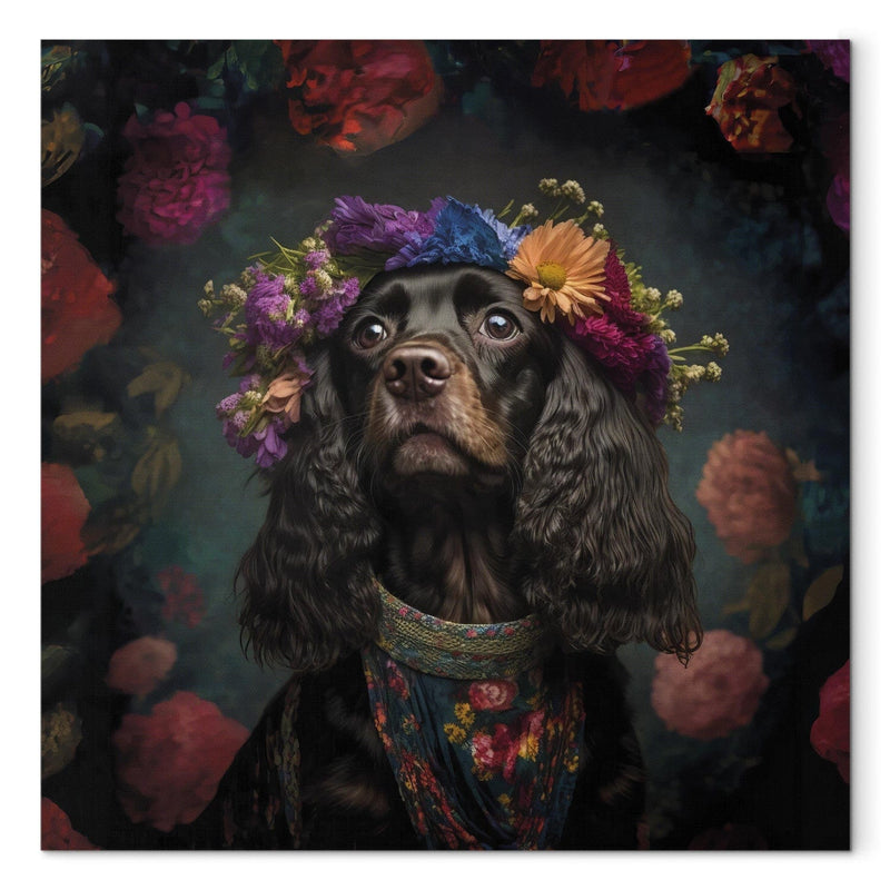 Glezna - Kokerspaniels - suņa portrets Frida Kahlo stilā, 150262 Tapetenshop.lv